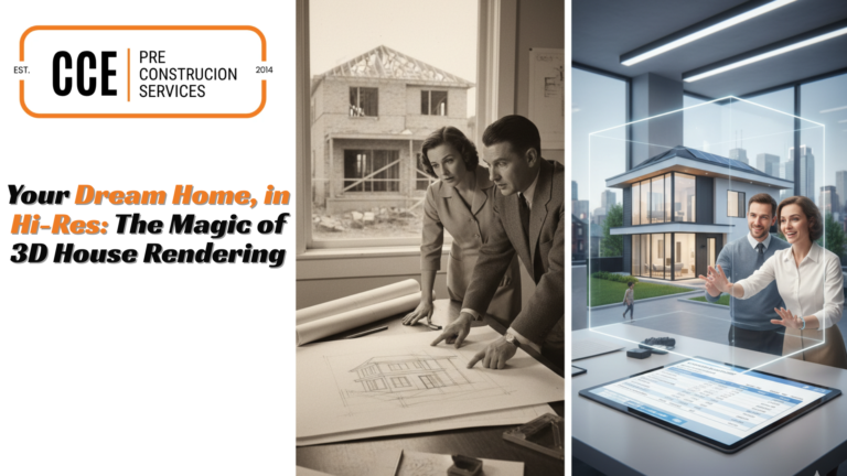 A construction company promotes its home renovation services with a modern design and tools in the background.