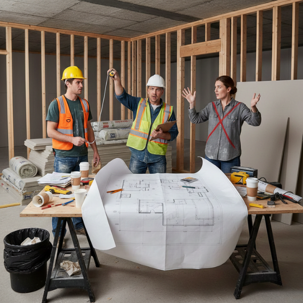 Construction crew frustrated by incorrect drywall material estimates