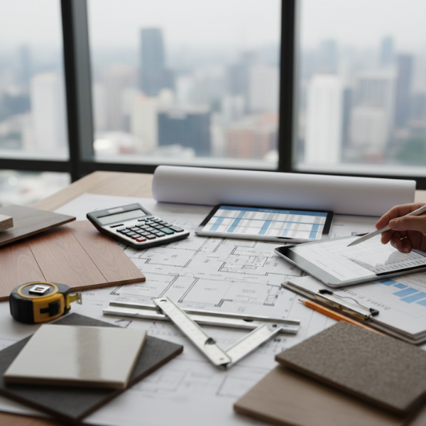 Professional flooring estimate tools and materials layout