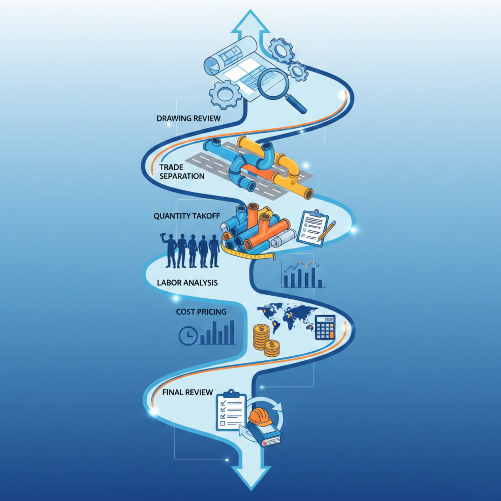 MEP Estimating Workflow Process Diagram (Drawing Review to Final Review)